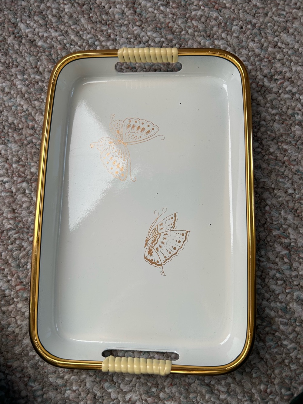 Gold-Trim White Butterfly Serving Tray